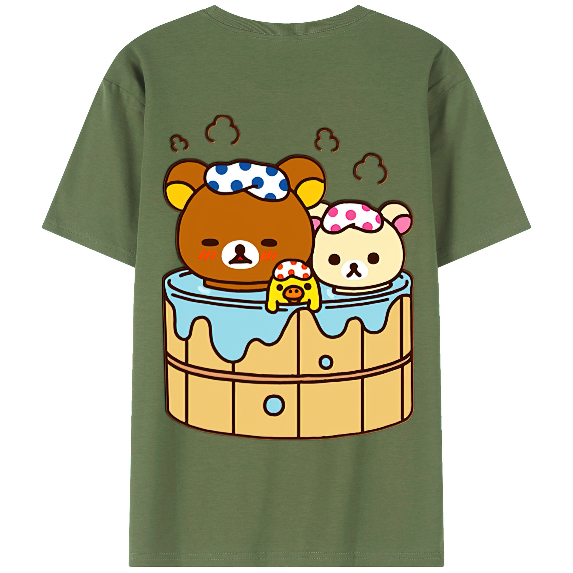 （画像用） リラックマ リラックマ キイロイトリ Rilakkuma Korilakkuma Kiiroitori 綿100％ メンズ半袖Tシャツ（バックプリント） 通気性